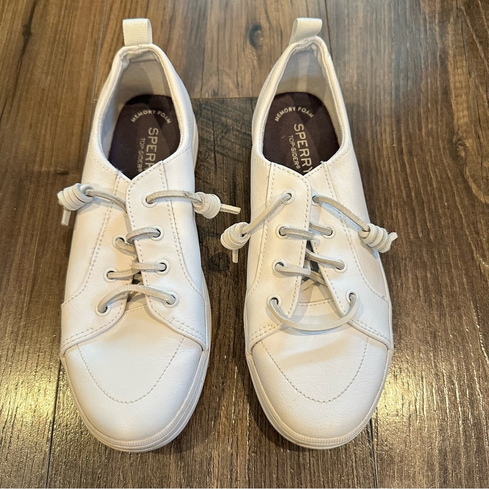 GUC Girl's Sperry Top-Sider Crest Vibe Shoes, White Leather & Laces, Size: 4